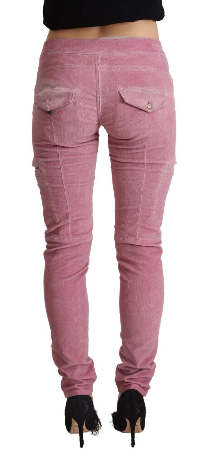 Jeans cargo skinny en coton rose clair à taille basse Acht