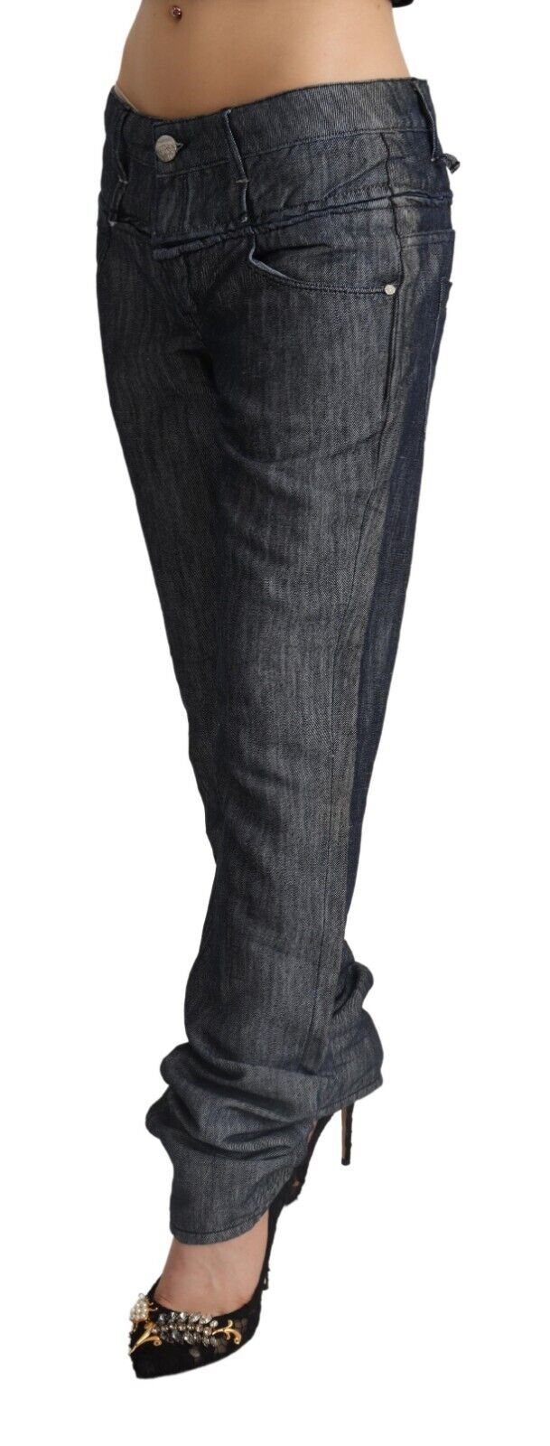Jeans droit en lin et coton gris foncé à taille haute et large Acht