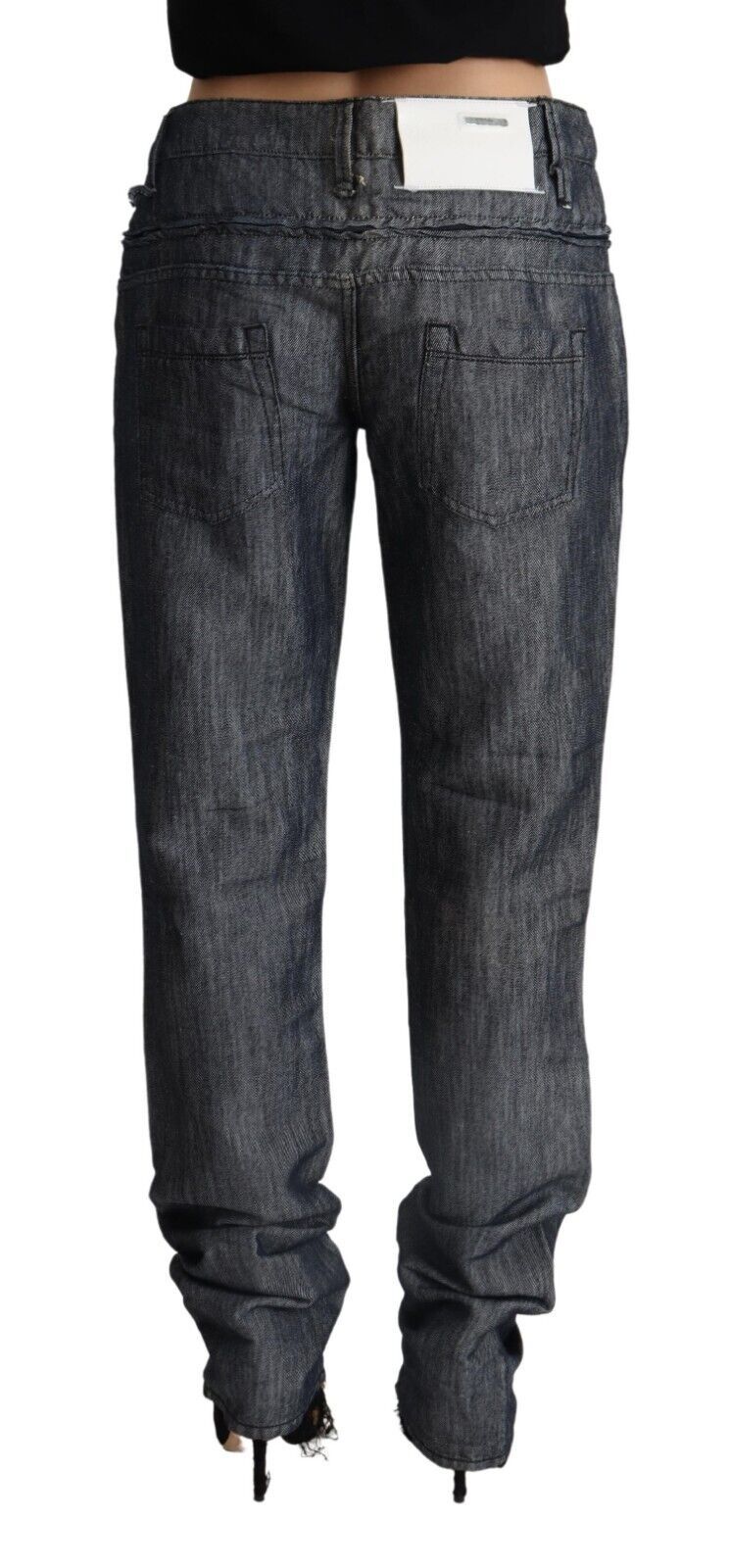 Jeans droit en lin et coton gris foncé à taille haute et large Acht