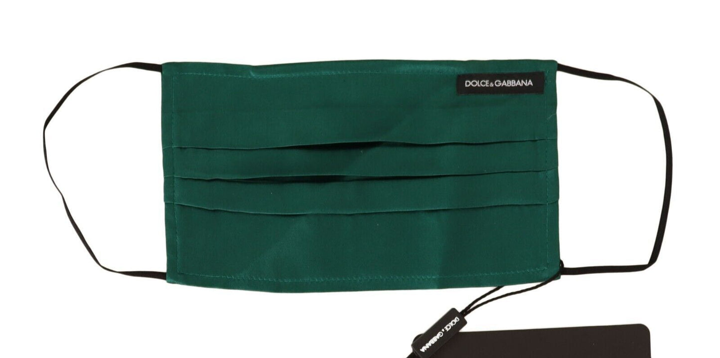 Masque facial plissé en soie verte Dolce & Gabbana avec élastiques et sangles d'oreilles
