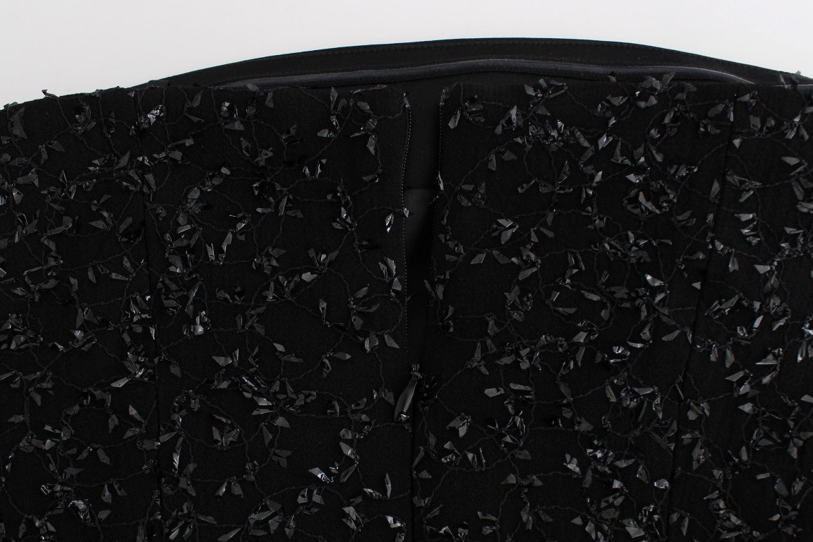 Robe crayon noire sans bretelles et ornements de Masha Ma