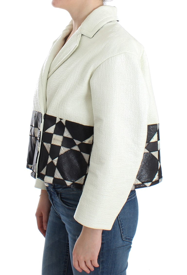 Veste en cuir courte blanche et noire d'Andrea Pompilio