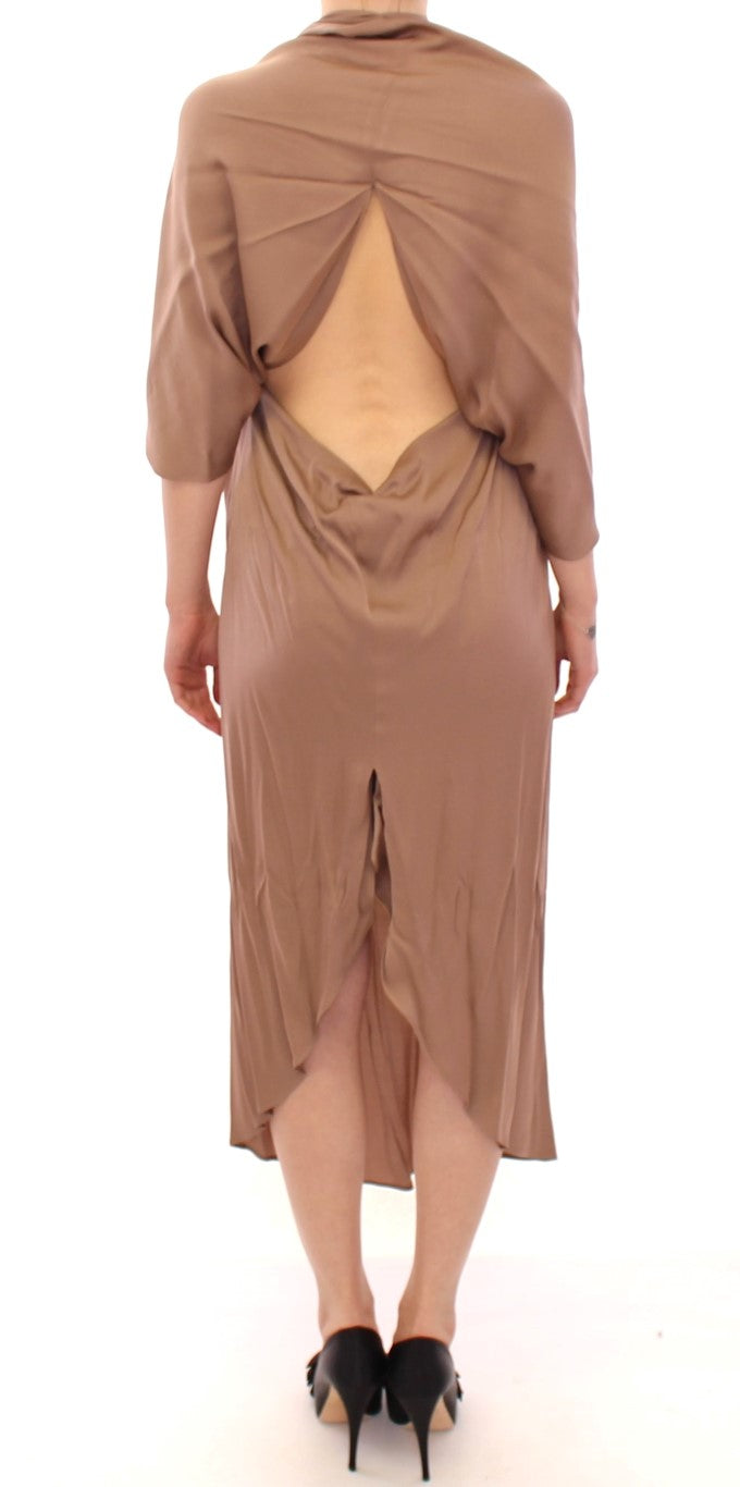 Robe cocktail portefeuille en soie brune de Lamberto Petri