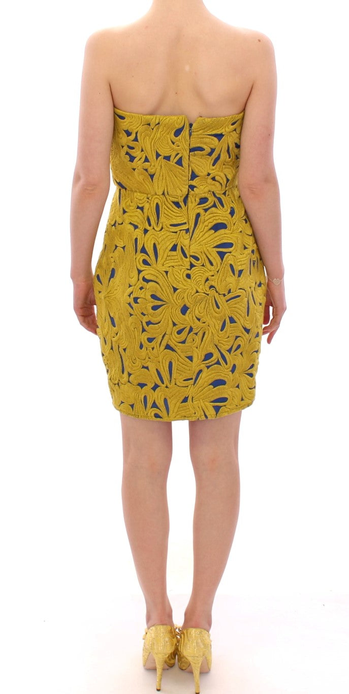 Sachin & Babi Blauw Gele Strapless Bubble Mini Shiftjurk