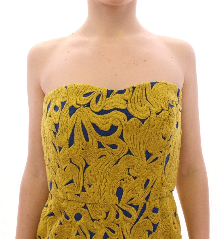 Sachin & Babi Blauw Gele Strapless Bubble Mini Shiftjurk