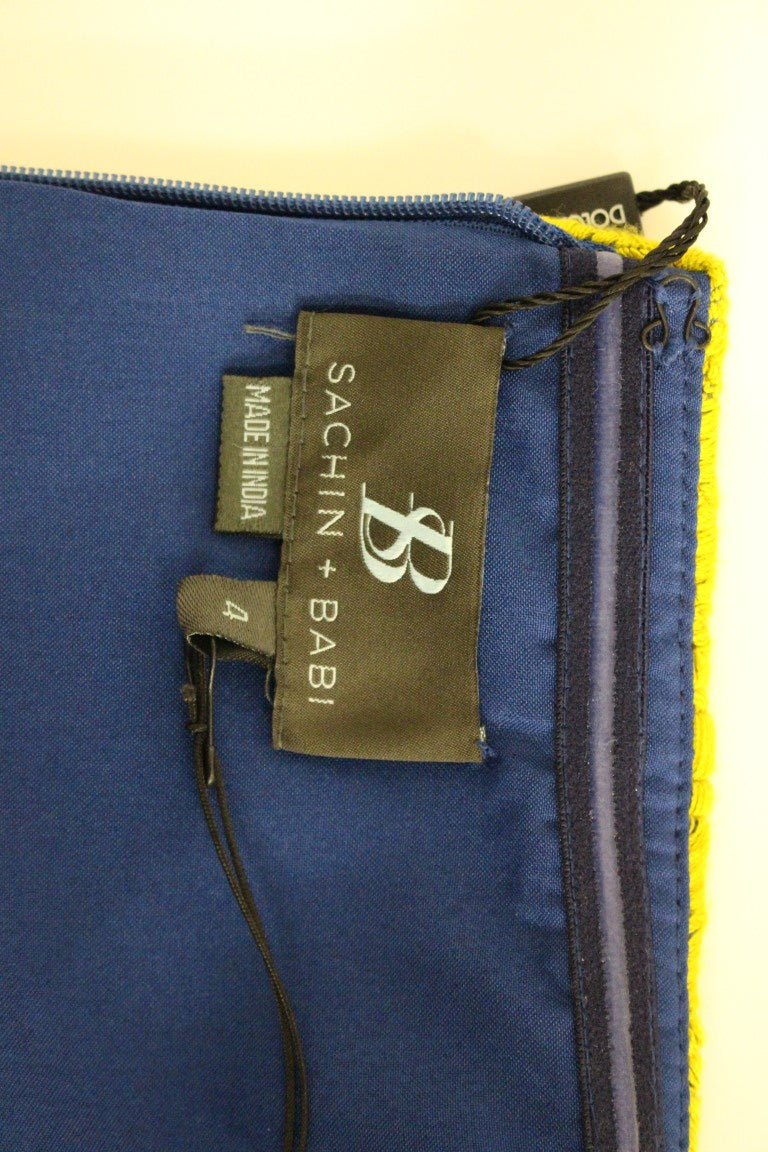 Sachin & Babi Blauw Gele Strapless Bubble Mini Shiftjurk