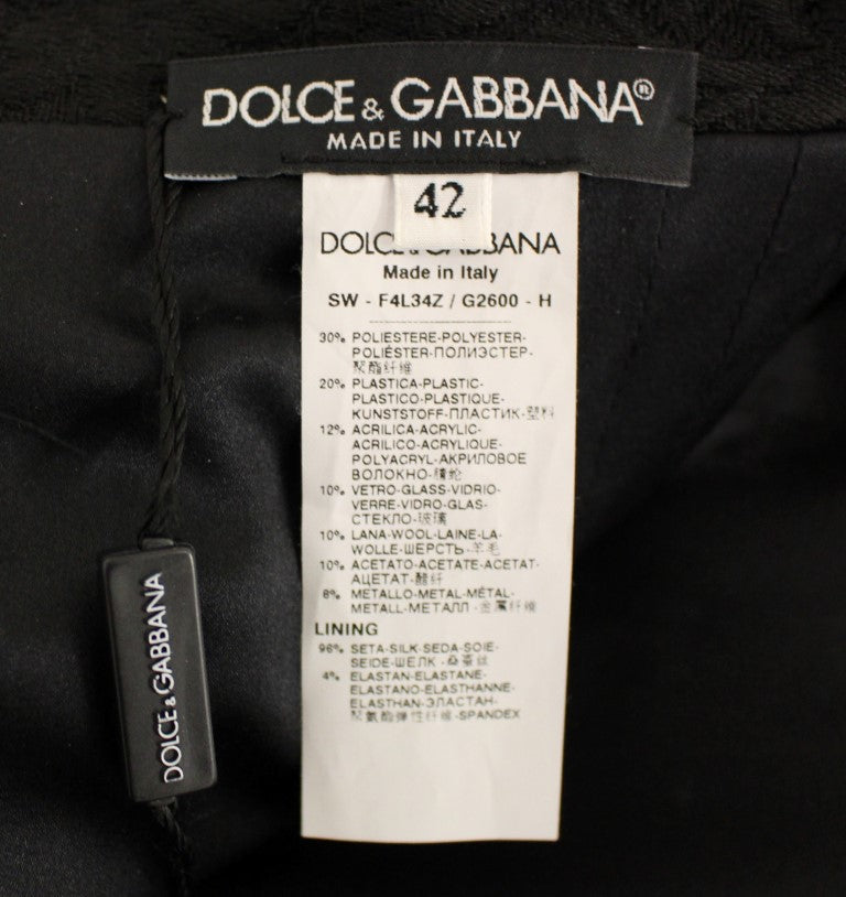 Jupe noire en cristal faite à la main, au-dessus du genou, Dolce & Gabbana