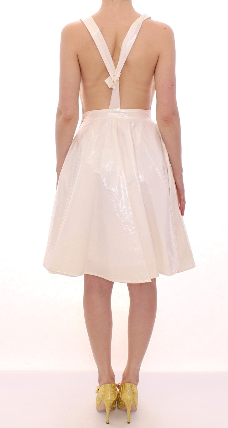 Liccia Florio Robe de thé blanche à col halter, longueur genou