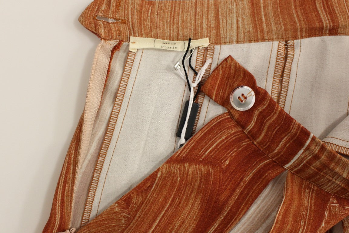 Jupe longue marron et orange de Licia Florio, longueur sous le genou.