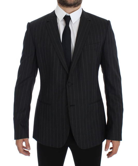 Dolce & Gabbana Grijs gestreepte, slim fit wollen blazer