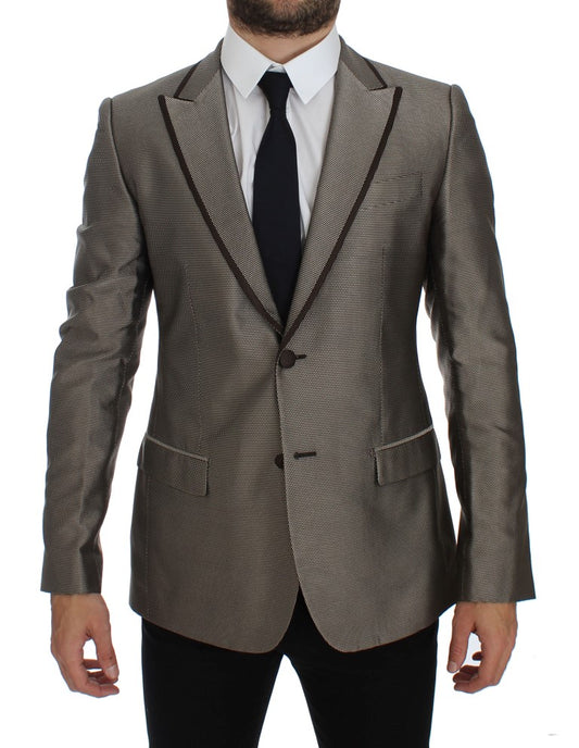 Dolce & Gabbana Bruine, Slim Fit, Zijden Blazer met Twee Knopen