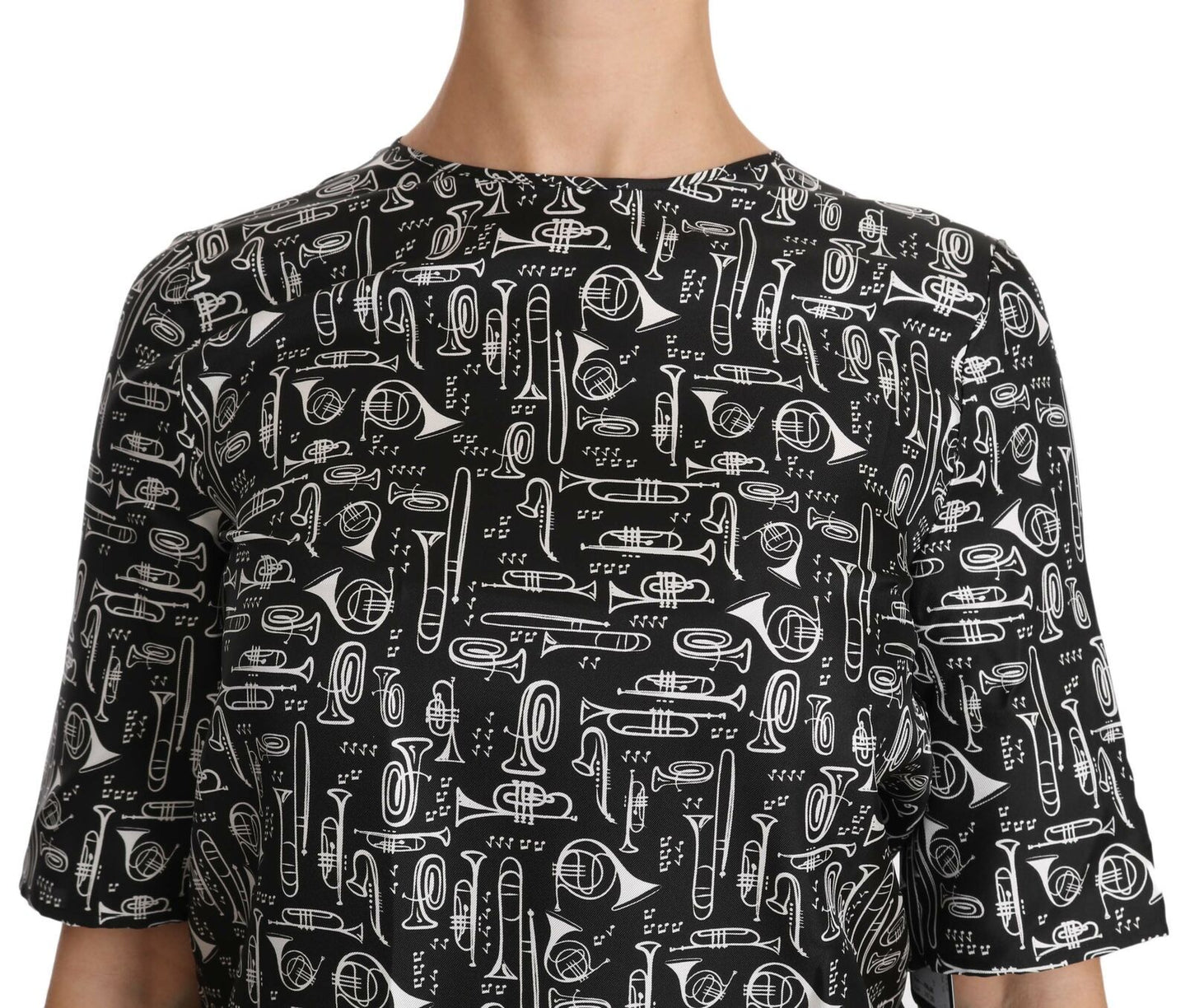 Dolce & Gabbana Zwarte Zijden Blouse met Muziekinstrumentenprint