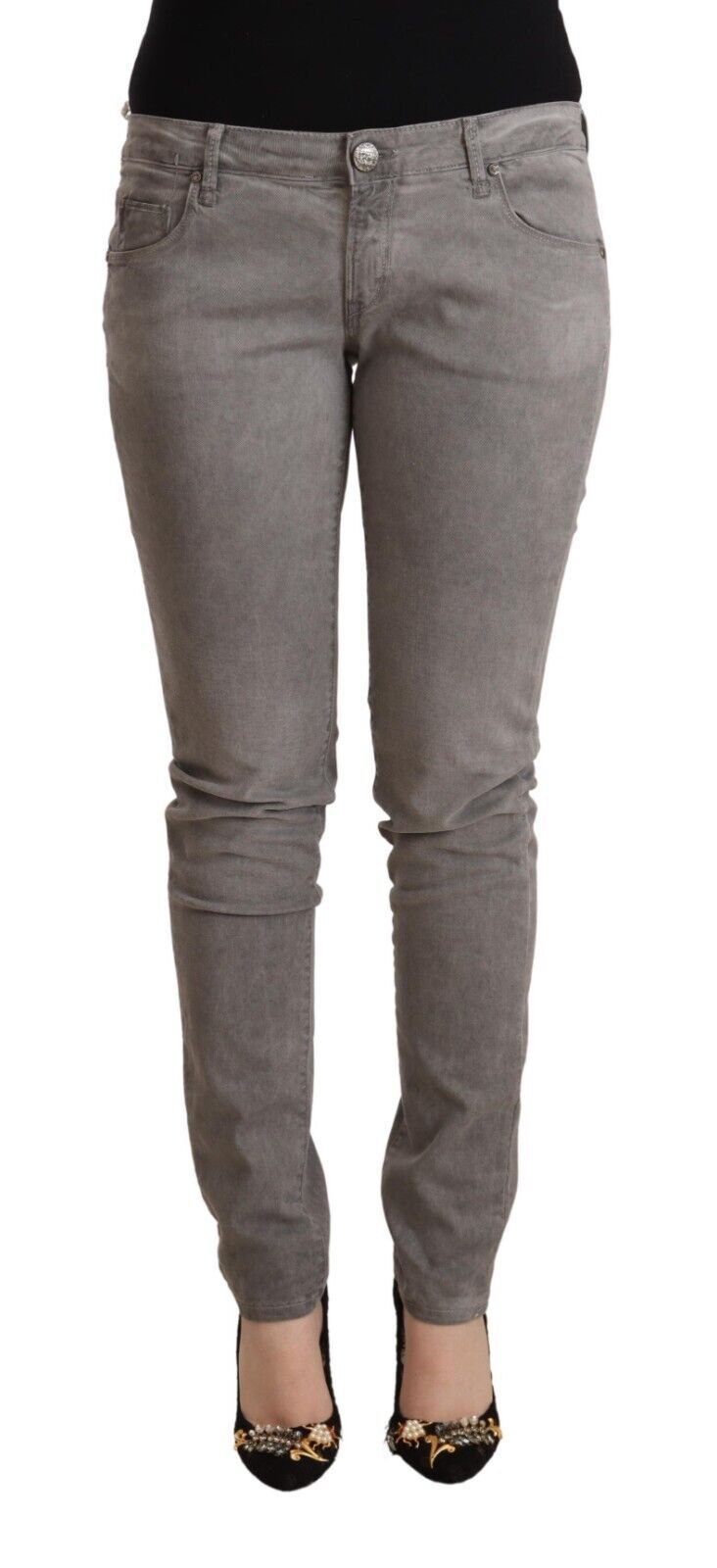 Jeans slim en coton délavé gris clair Acht