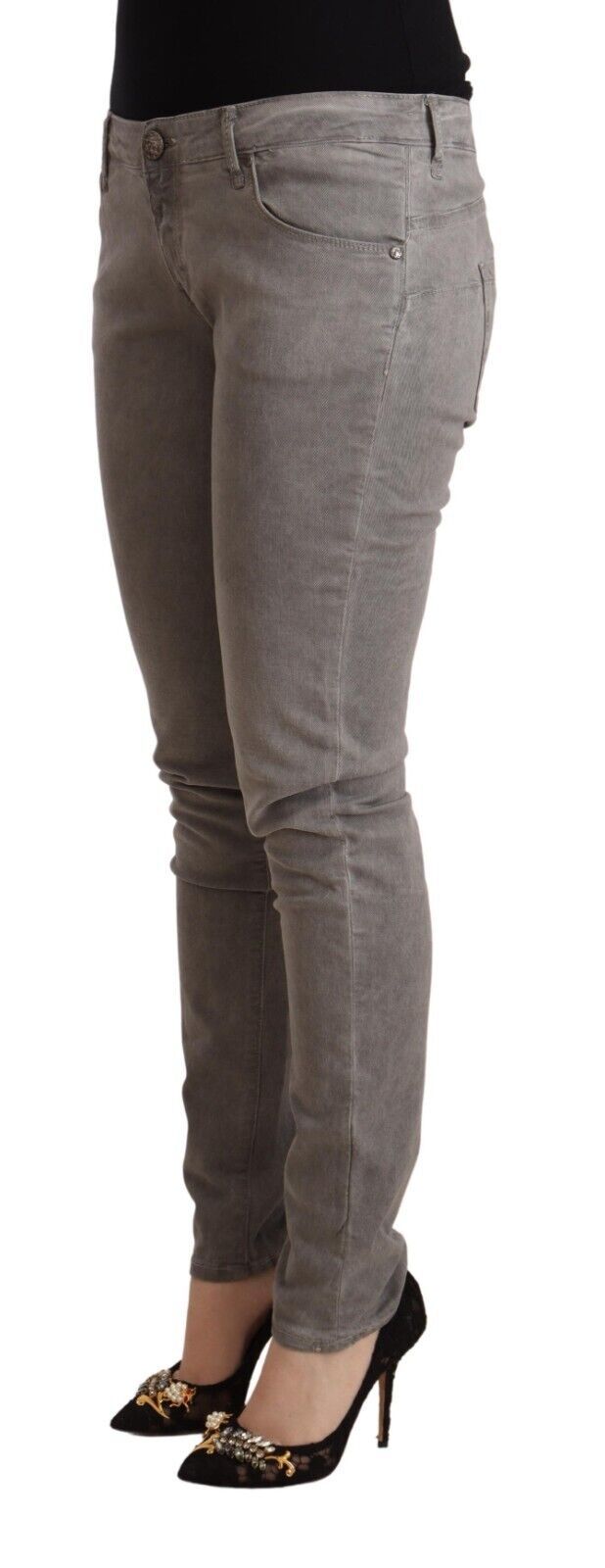 Jeans slim en coton délavé gris clair Acht