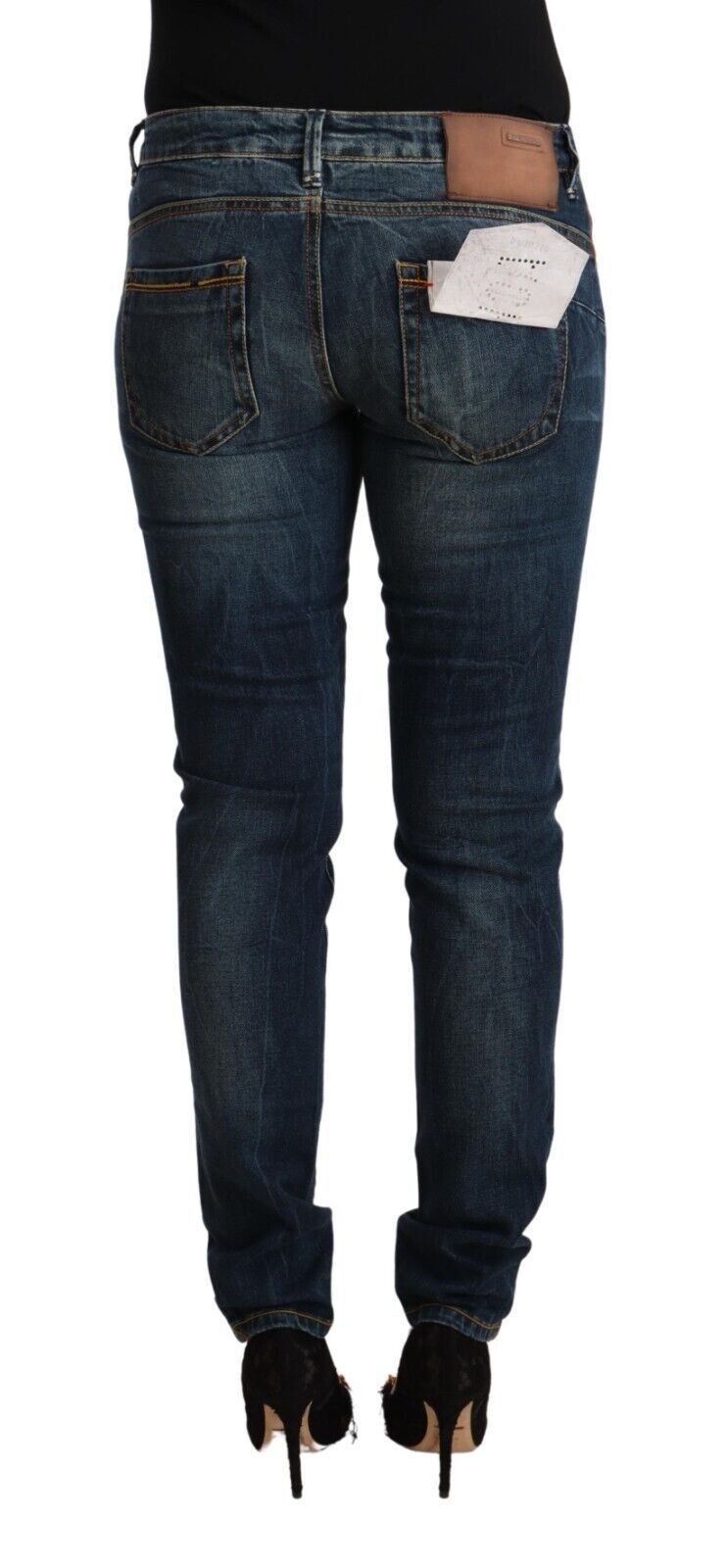 Jeans en coton délavé bleu, taille basse, coupe slim Acht