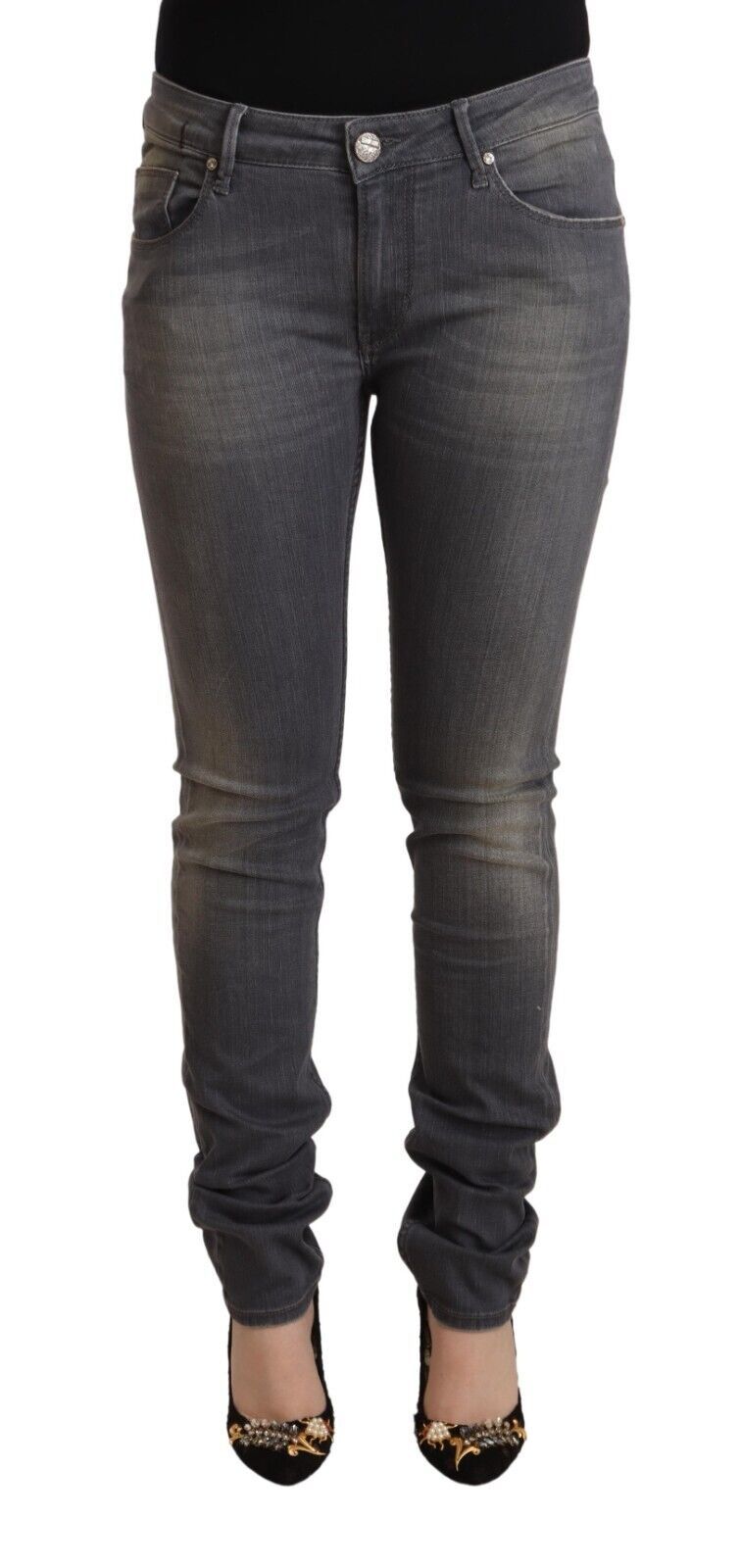 Jeans skinny en coton délavé gris foncé Acht