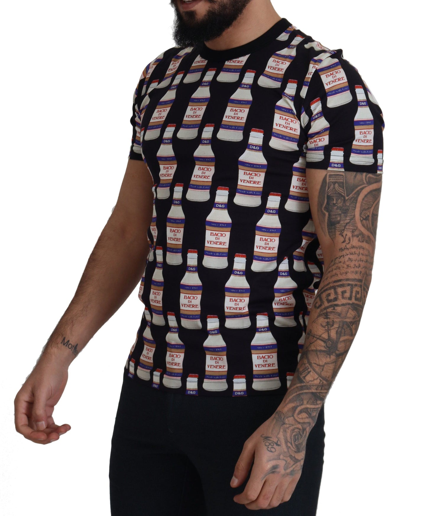 T-shirt en coton noir à col rond Bacio Di Venere de Dolce & Gabbana