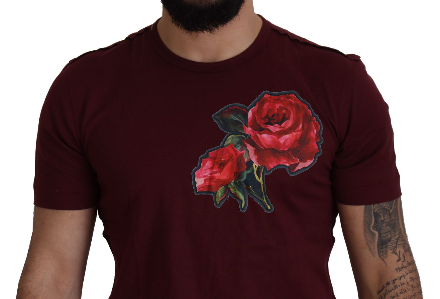 T-shirt en coton à col rond avec roses de Bordeaux de Dolce & Gabbana
