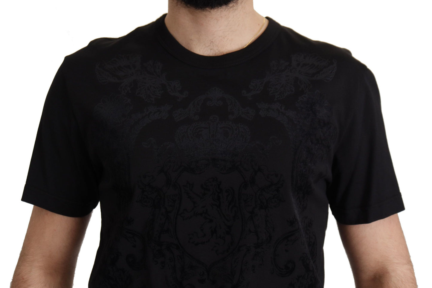 T-shirt à col rond en coton noir avec motif baroque DG de Dolce & Gabbana