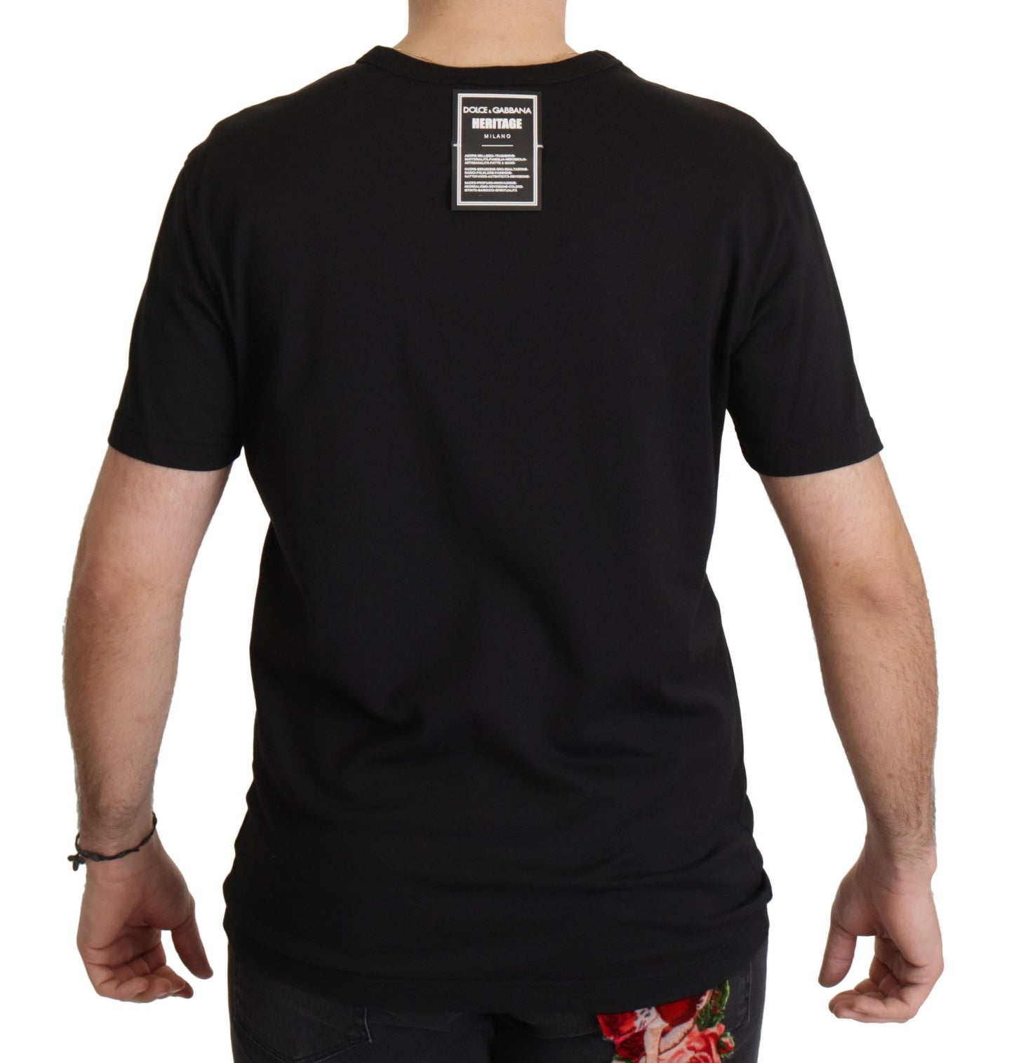 T-shirt à col rond en coton noir avec motif baroque DG de Dolce & Gabbana