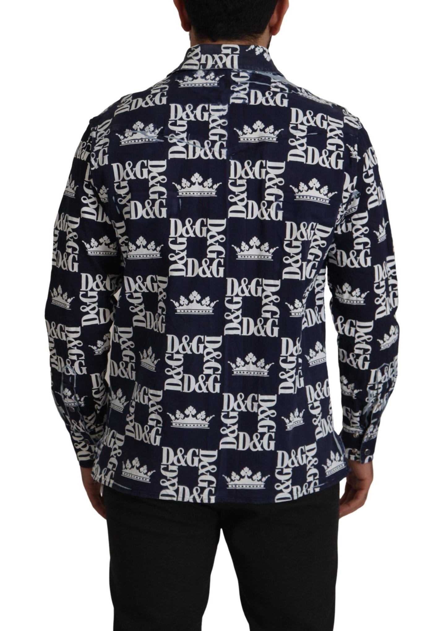 Chemise décontractée en jean extensible bleu avec logo DG Crown de Dolce & Gabbana