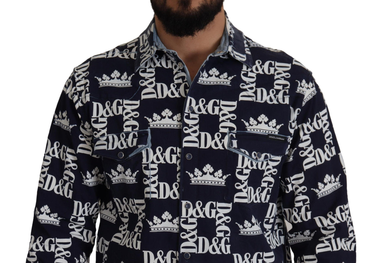 Chemise décontractée en jean extensible bleu avec logo DG Crown de Dolce & Gabbana
