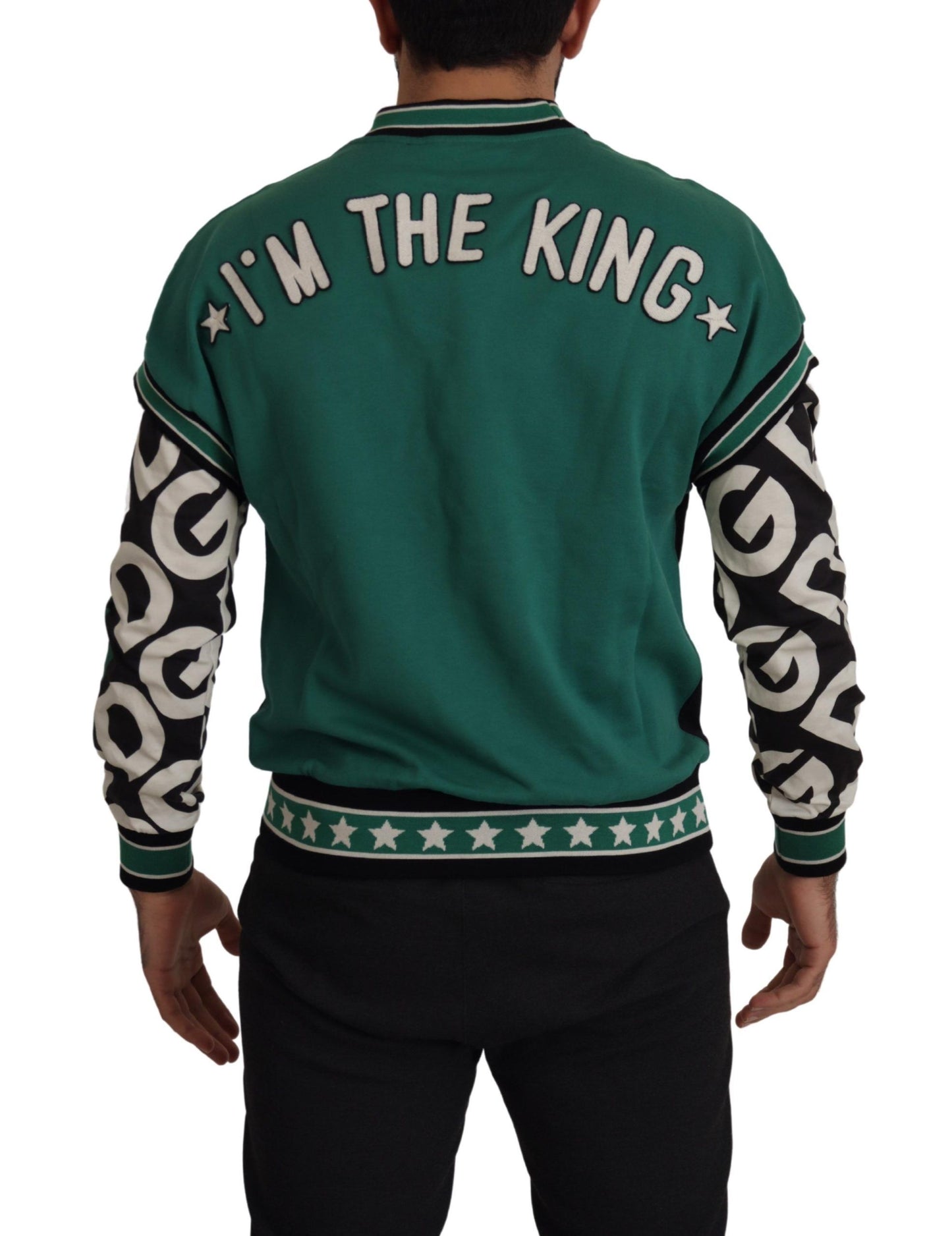 Pull en coton noir et vert KING Star à col rond de Dolce & Gabbana