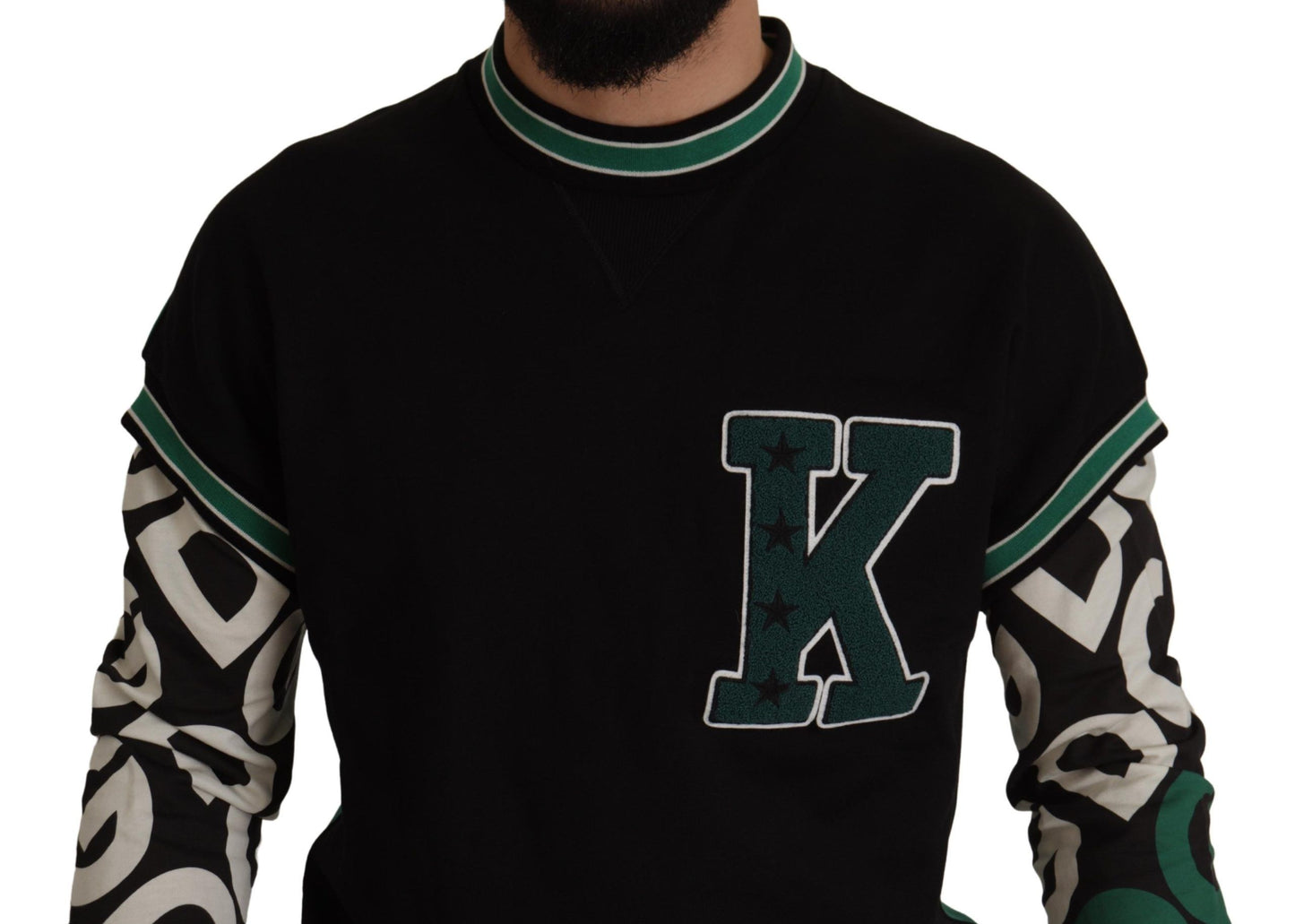 Pull en coton noir et vert KING Star à col rond de Dolce & Gabbana