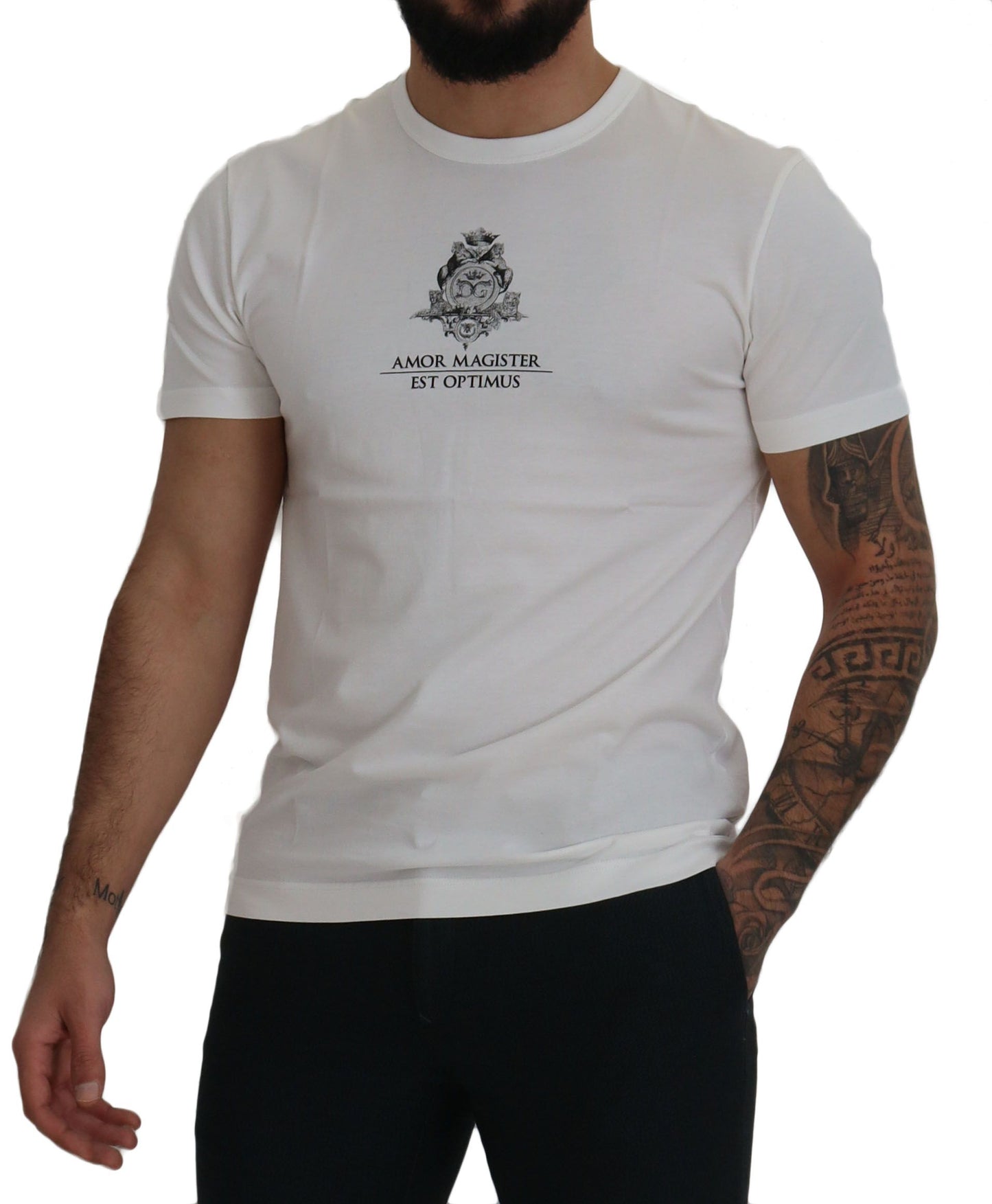 T-shirt en coton blanc avec logo Amor Magister de Dolce & Gabbana
