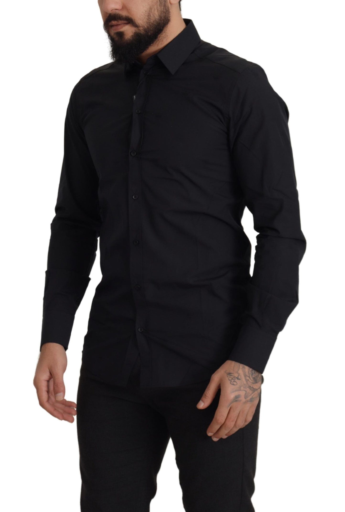 Chemise habillée slim fit en coton noir doré de Dolce & Gabbana