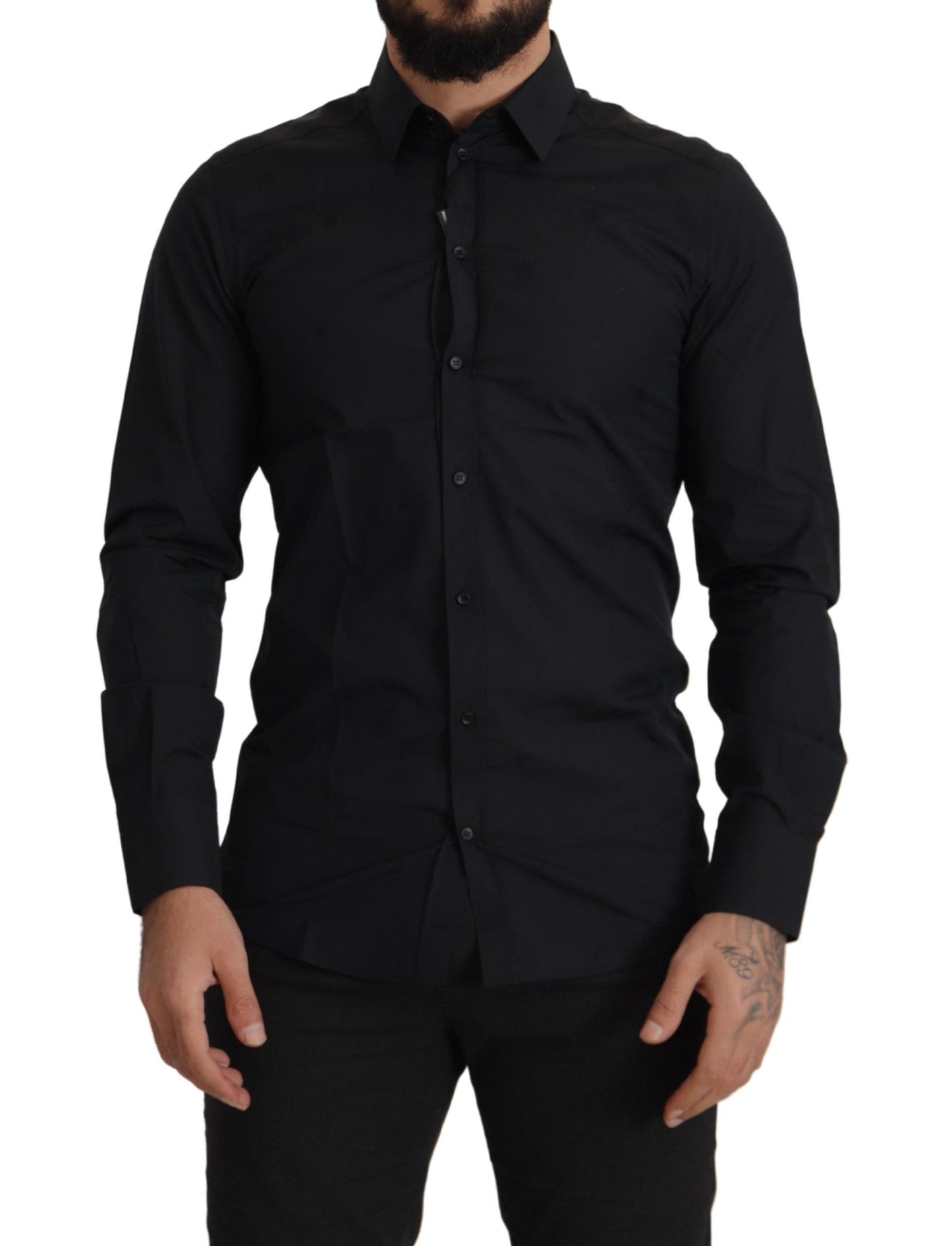 Chemise habillée slim fit en coton noir doré de Dolce & Gabbana