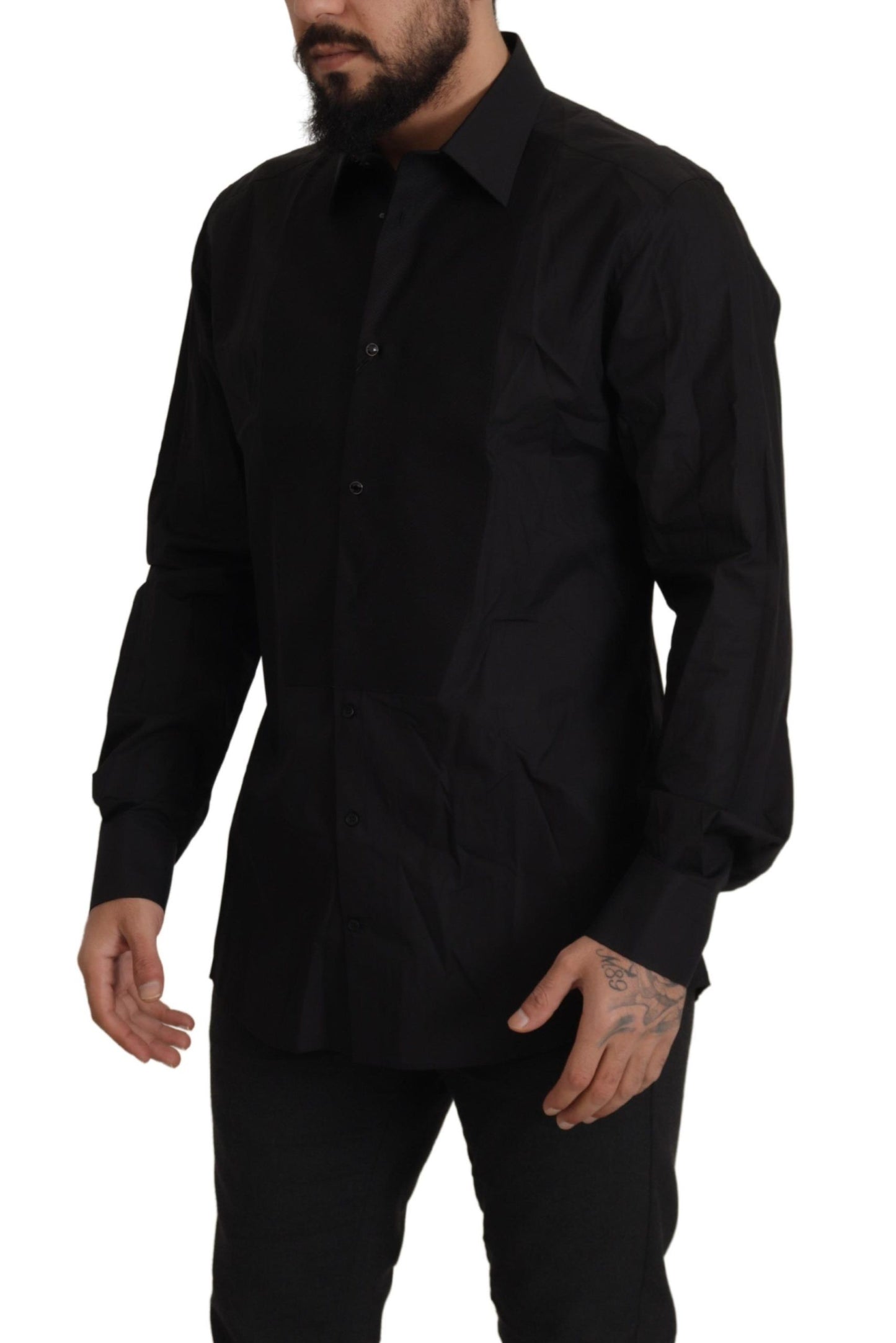 Chemise de smoking noire et dorée à coupe ajustée de Dolce & Gabbana