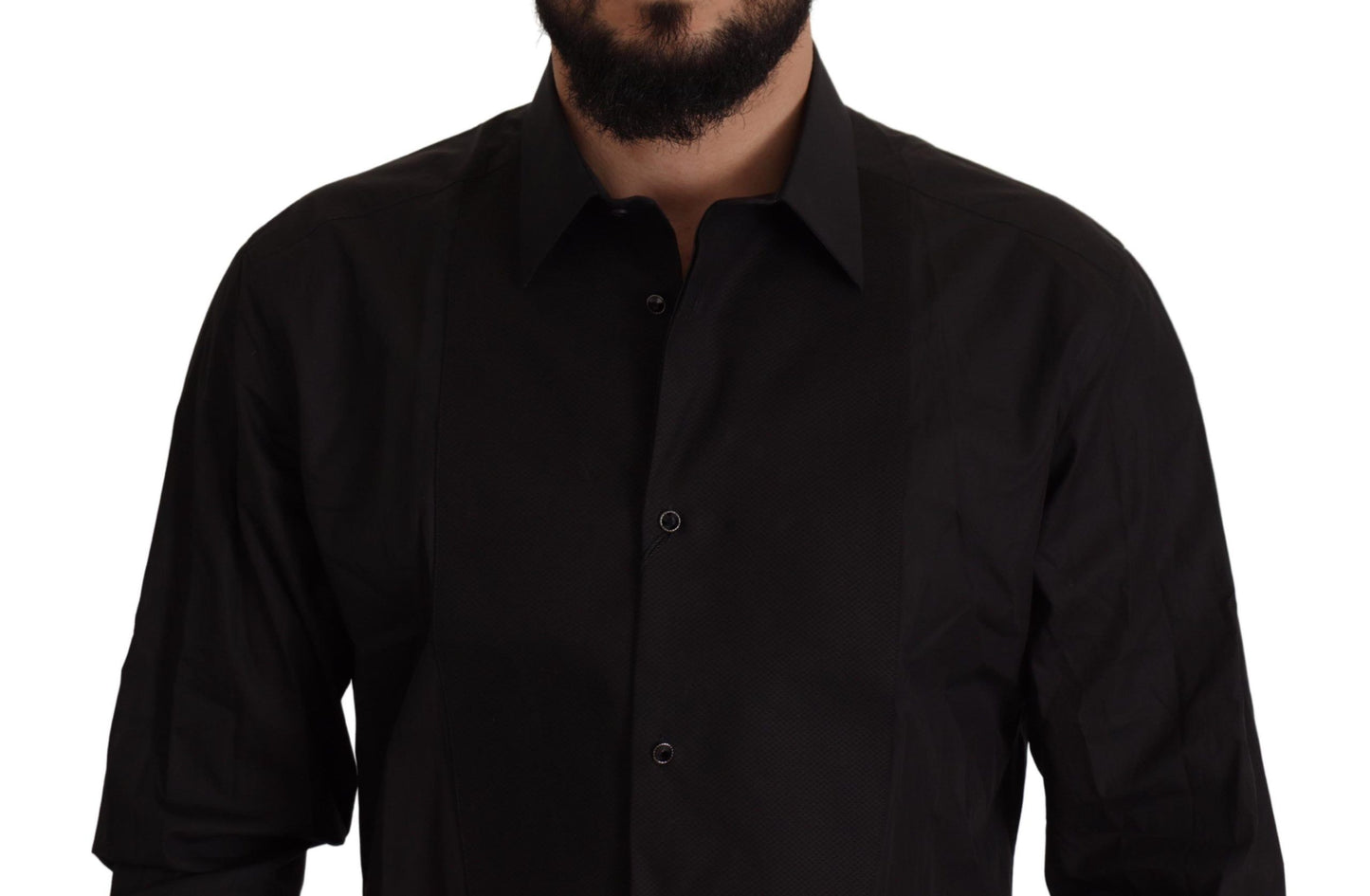 Chemise de smoking noire et dorée à coupe ajustée de Dolce & Gabbana