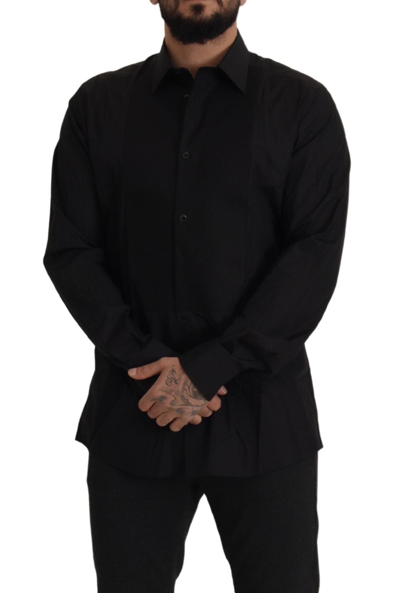 Chemise de smoking noire et dorée à coupe ajustée de Dolce & Gabbana