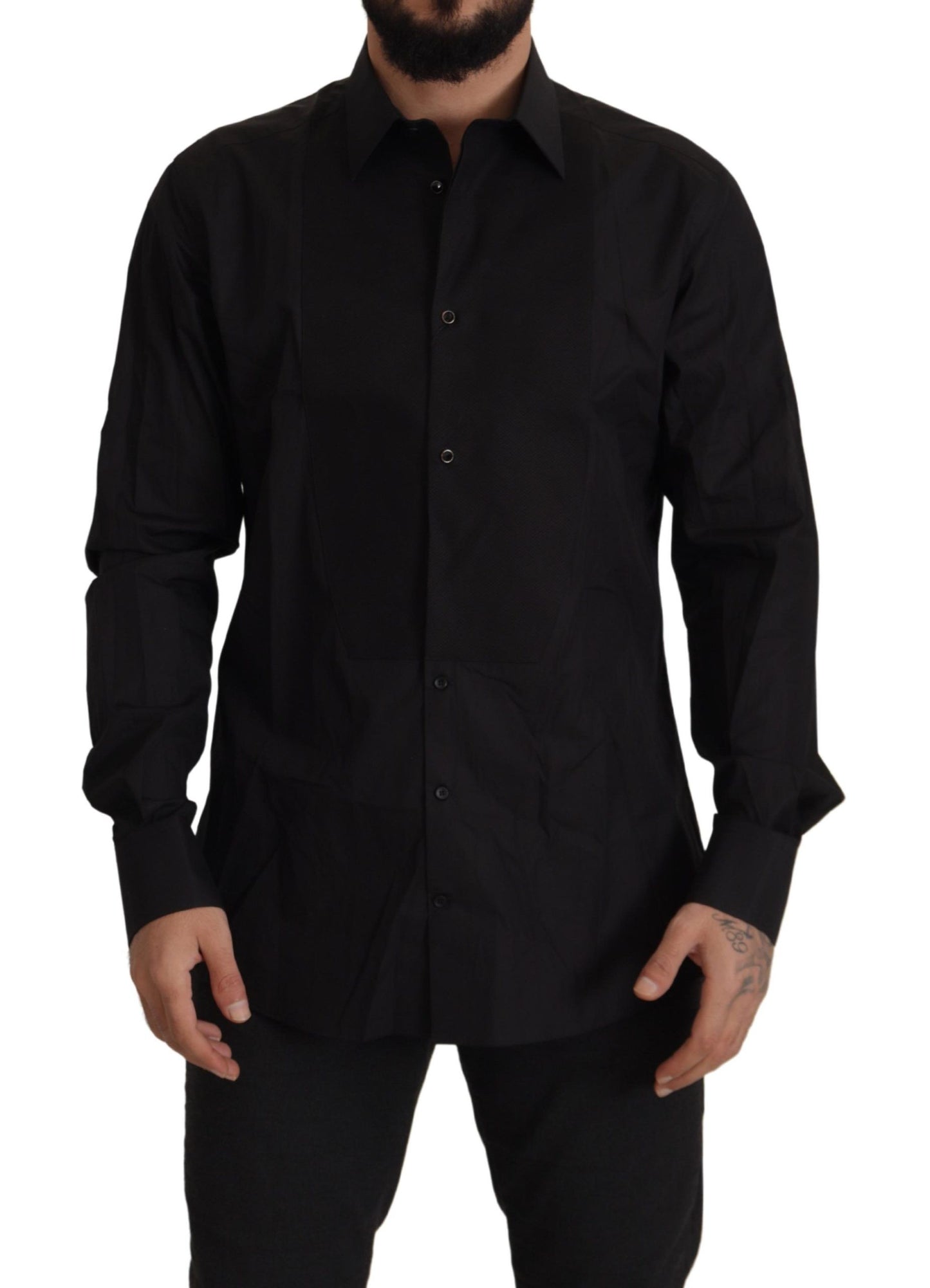 Chemise de smoking noire et dorée à coupe ajustée de Dolce & Gabbana