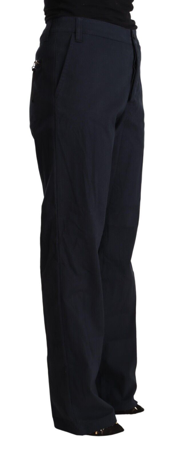 Exte Zwarte, getrapte katoenen broek met hoge taille