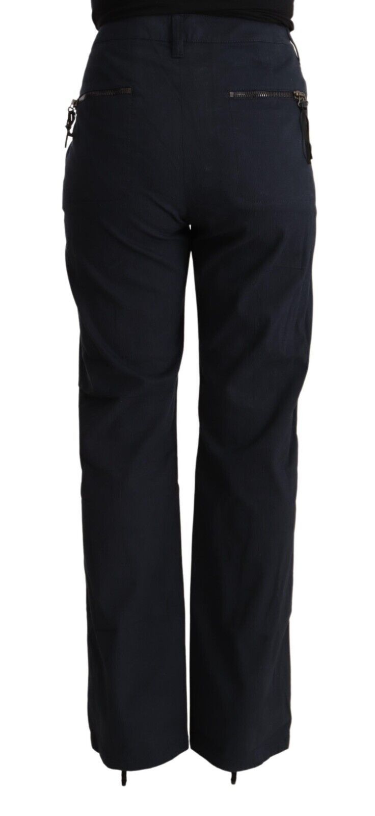 Exte Zwarte, getrapte katoenen broek met hoge taille