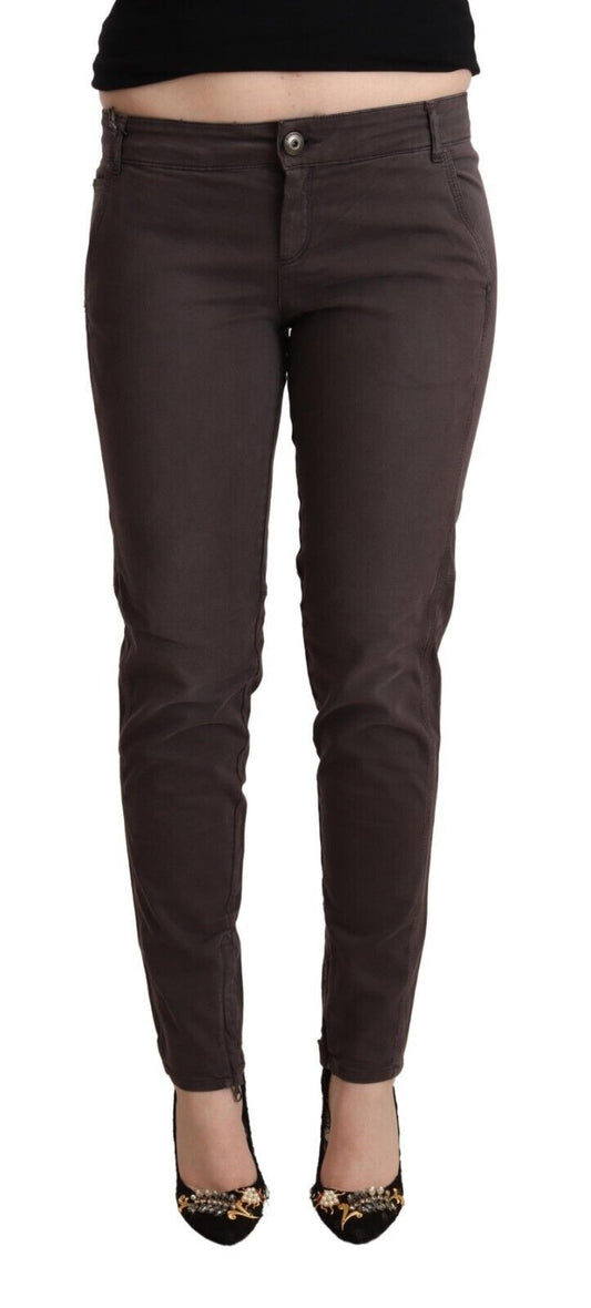 Ermanno Scervino bruine katoenen broek met lage taille en smalle pasvorm.