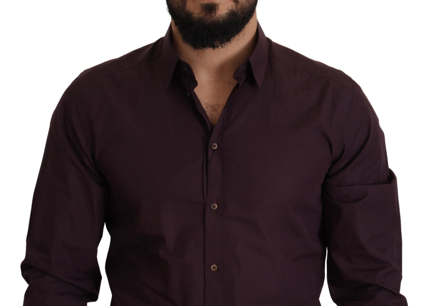 Chemise habillée à manches longues en coton violet, coupe slim, dorée, Dolce & Gabbana.