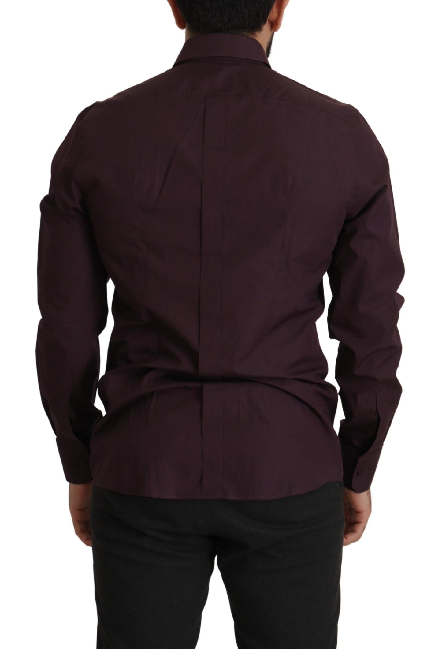 Chemise habillée à manches longues en coton violet, coupe slim, dorée, Dolce & Gabbana.