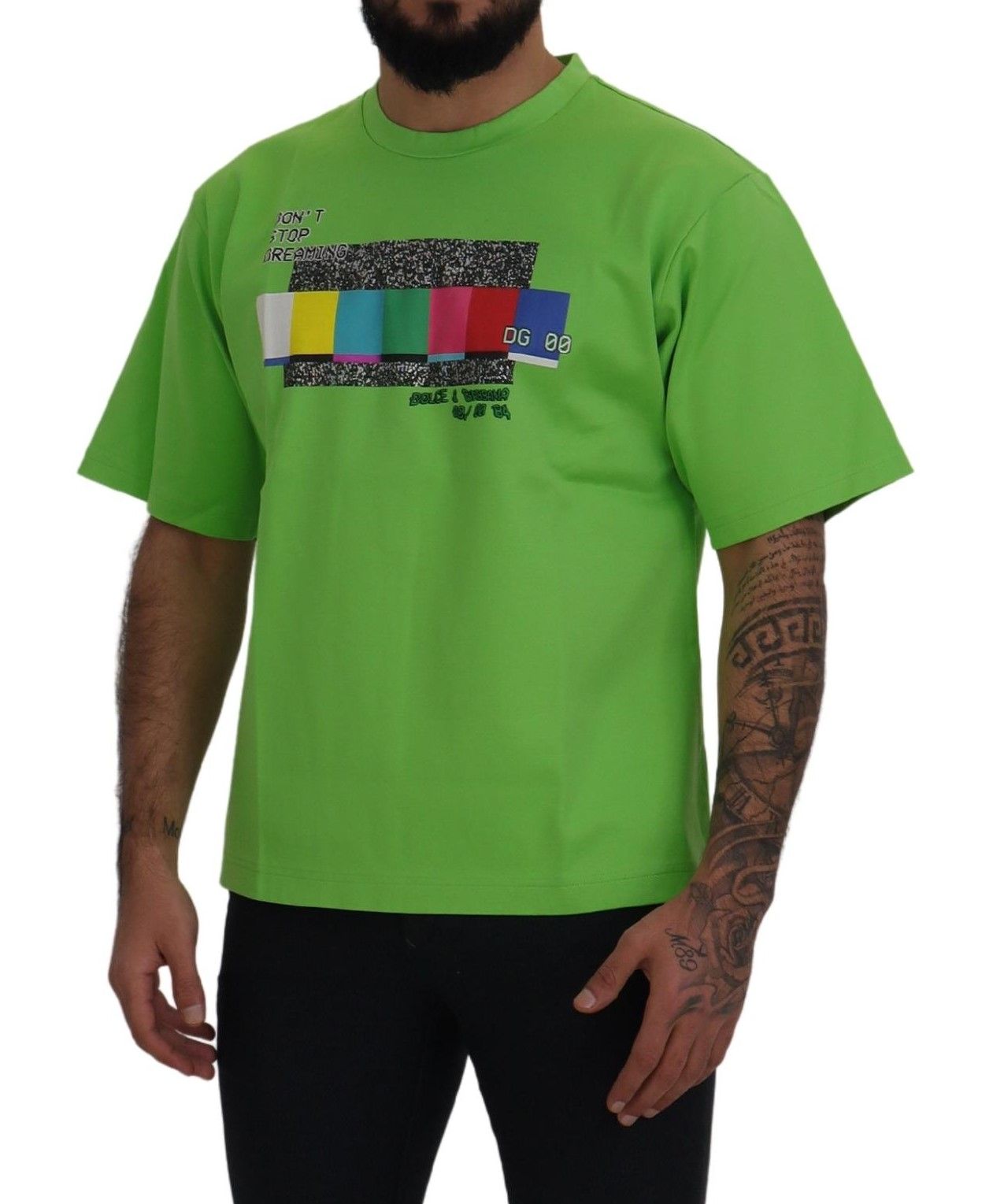 T-shirt Dolce & Gabbana en coton vert, modèle DG CHANNEL.