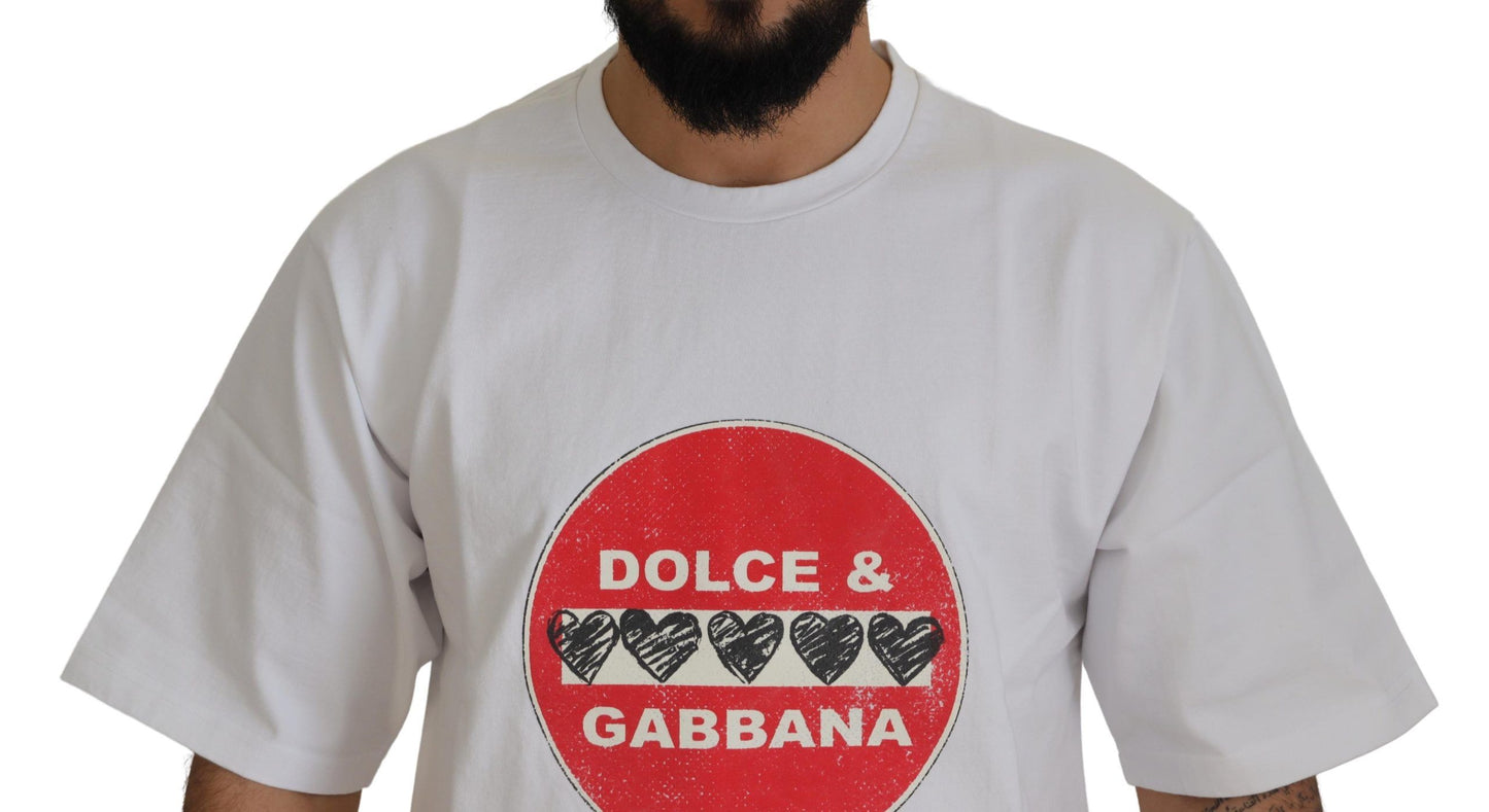 T-shirt en coton à col rond blanc avec motif cœur "Amor" de Dolce & Gabbana