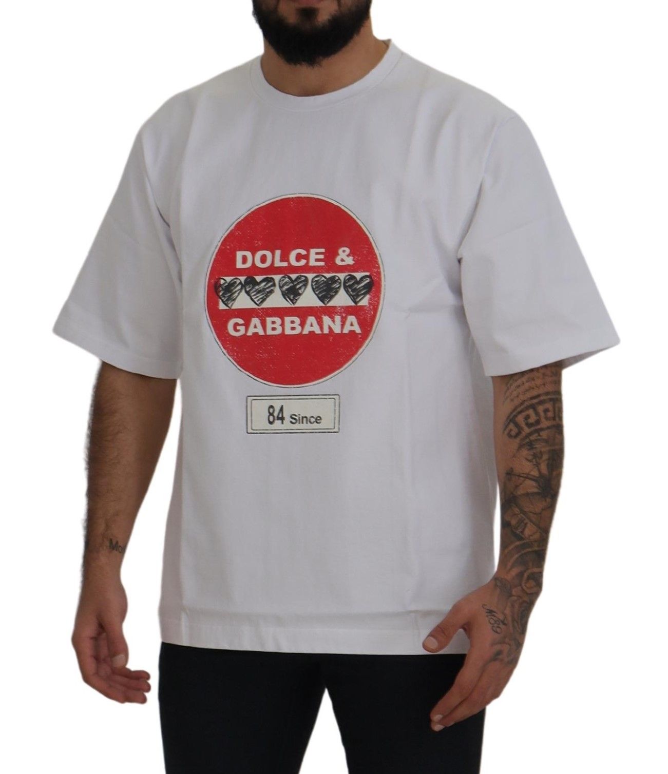 T-shirt en coton à col rond blanc avec motif cœur "Amor" de Dolce & Gabbana