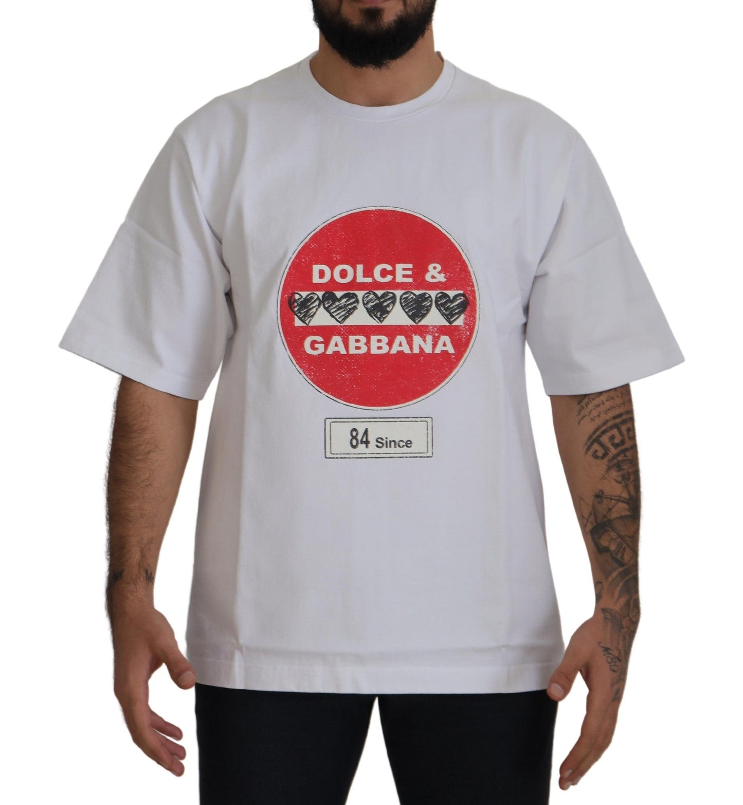 T-shirt en coton à col rond blanc avec motif cœur "Amor" de Dolce & Gabbana