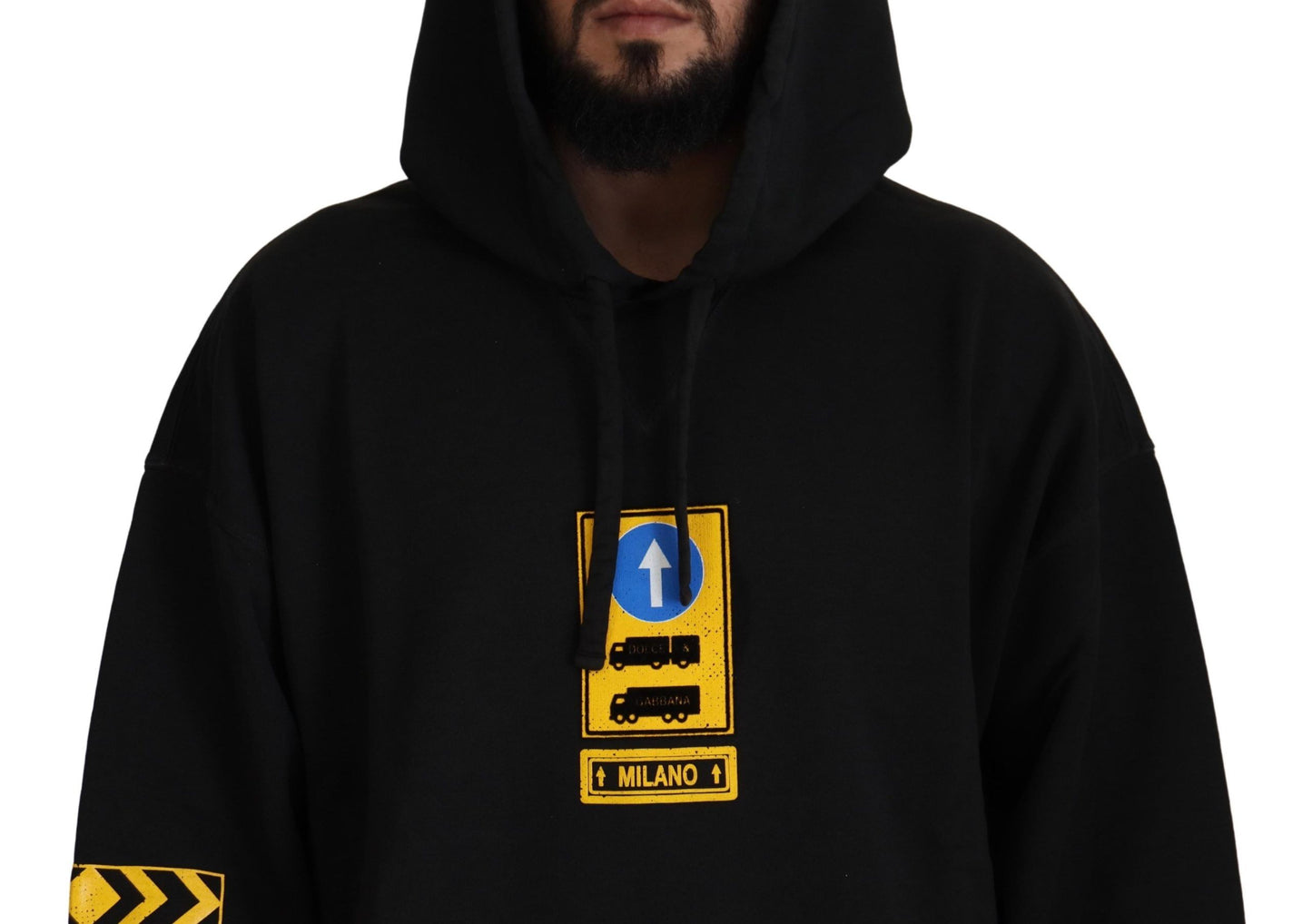 Pull en coton noir à capuche avec logo DG Shield de Dolce & Gabbana