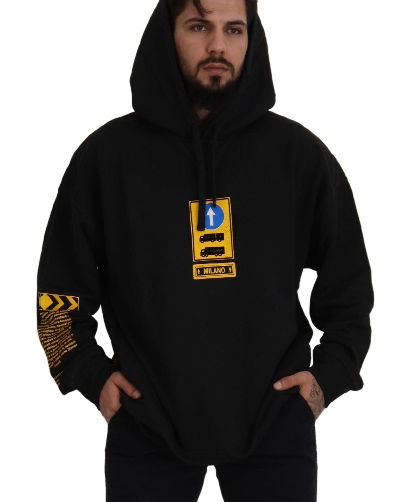 Pull en coton noir à capuche avec logo DG Shield de Dolce & Gabbana