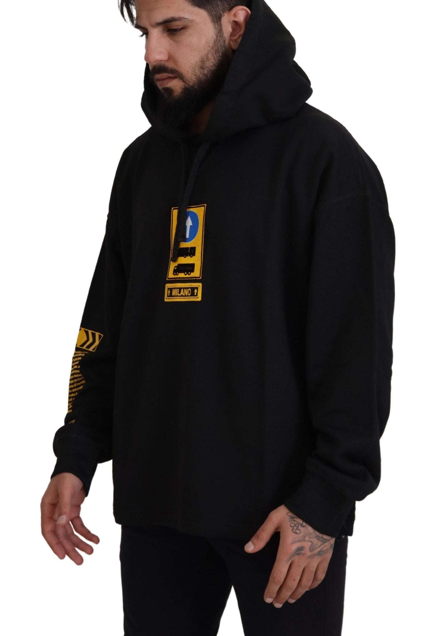 Pull en coton noir à capuche avec logo DG Shield de Dolce & Gabbana