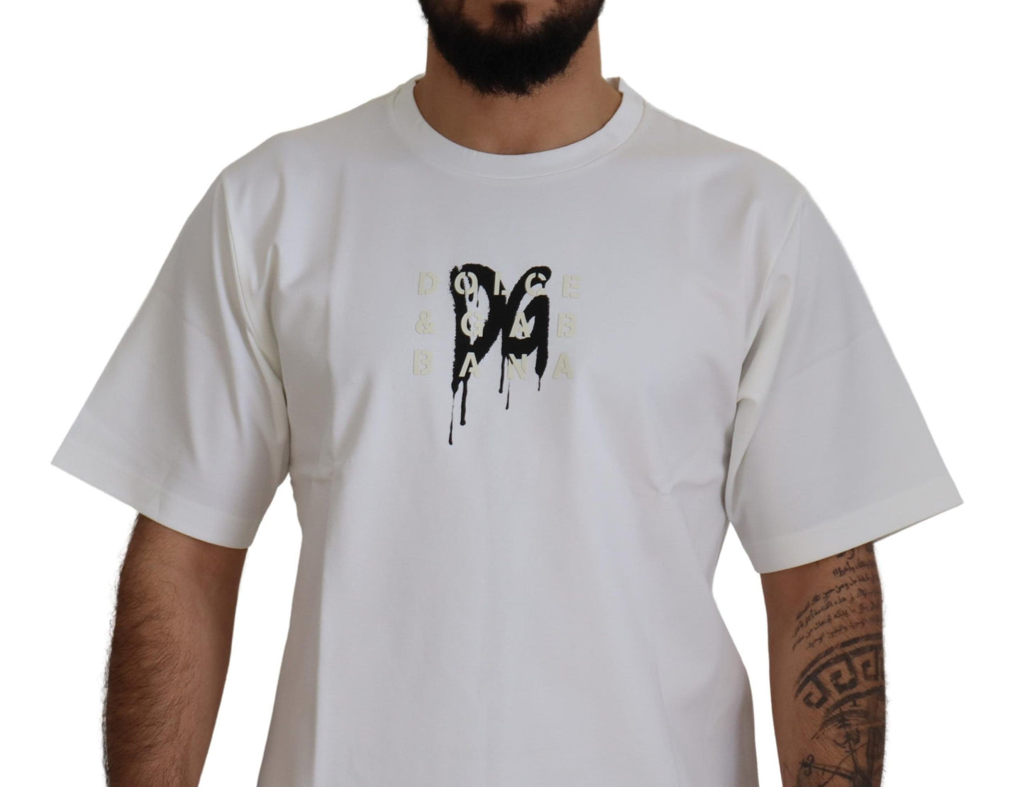 T-shirt en coton à col rond blanc avec imprimé du logo Dolce & Gabbana