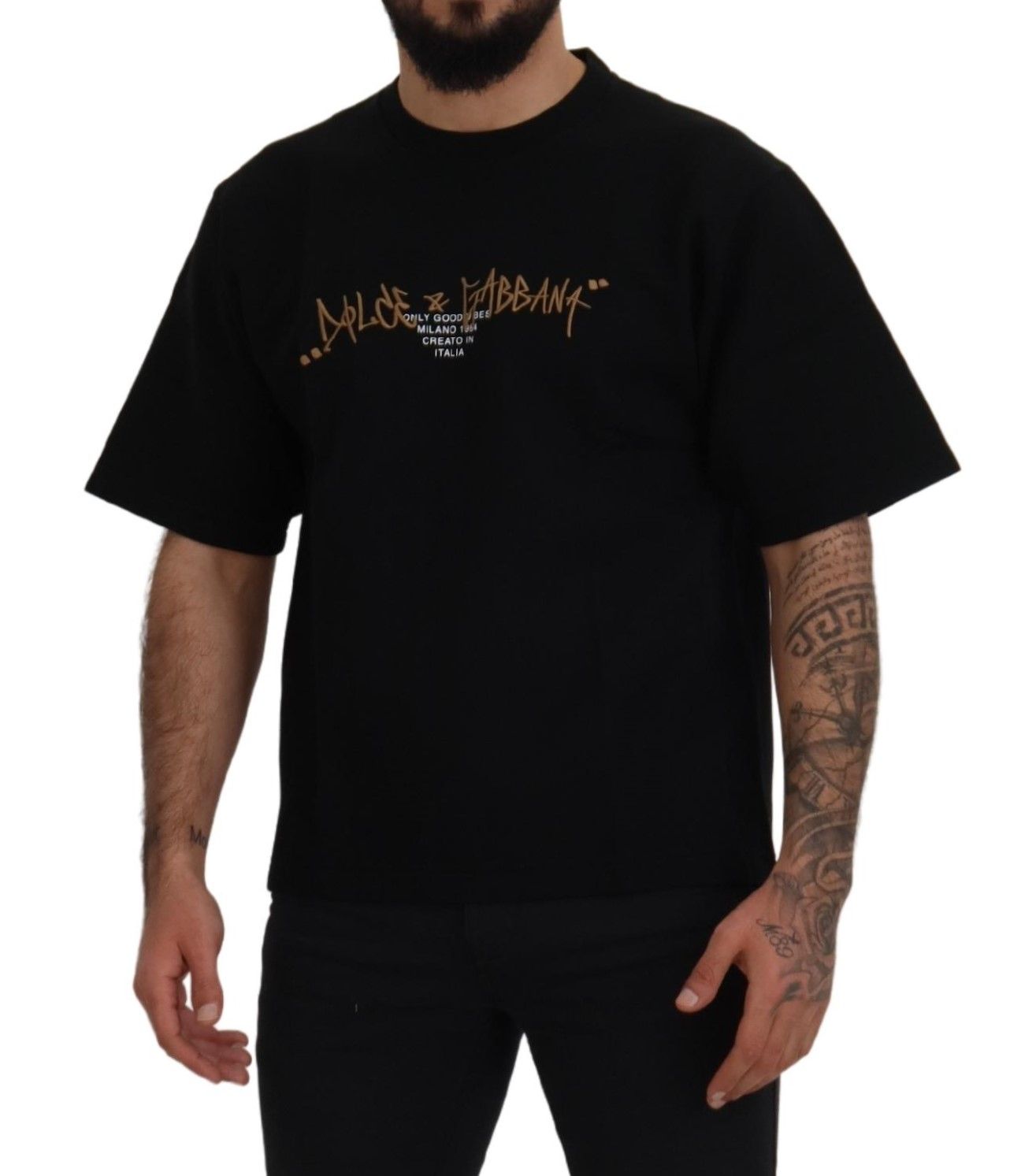 T-shirt en coton à col rond noir avec logo Dolce & Gabbana