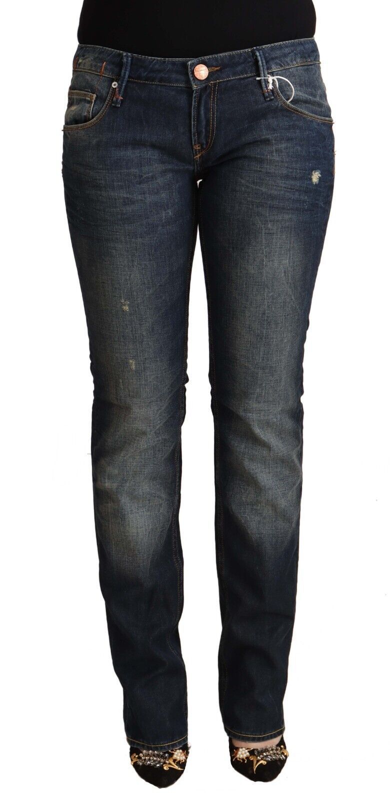 Jeans skinny en coton délavé bleu à taille basse Acht